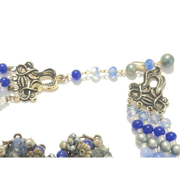 Vintage Blue Crystal Lucite Jewelry Set, Clip on Earrings and Choker, Japan - Picture 7 of 10